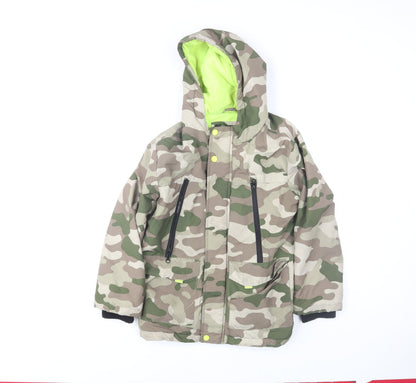 Tu Boys Green Camouflage Hooded Puffer Jacket 9-10 Years Lined Winter Coat