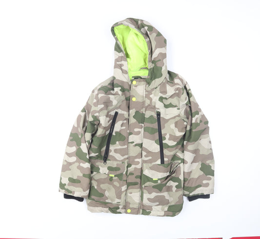 Tu Boys Green Camouflage Hooded Puffer Jacket 9-10 Years Lined Winter Coat
