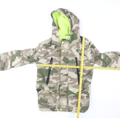 Tu Boys Green Camouflage Hooded Puffer Jacket 9-10 Years Lined Winter Coat