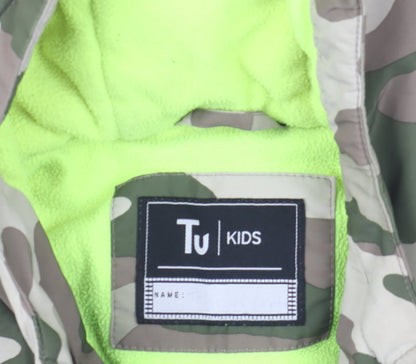 Tu Boys Green Camouflage Hooded Puffer Jacket 9-10 Years Lined Winter Coat