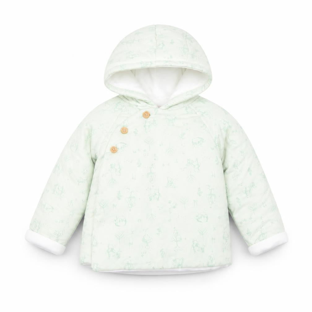 Front view of Disney Baby at Primark Winnie the Pooh Green Hooded Puffer Coat 12-18 Months