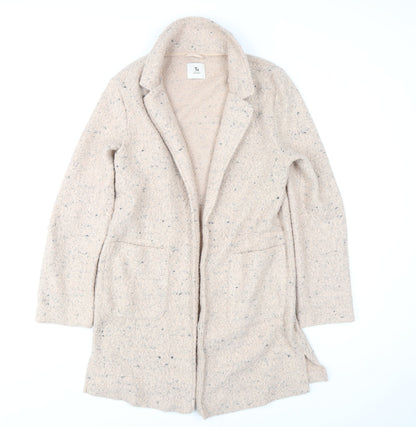 Tu Women Beige Wool Blend Coatigan Small Open Front Mid Length