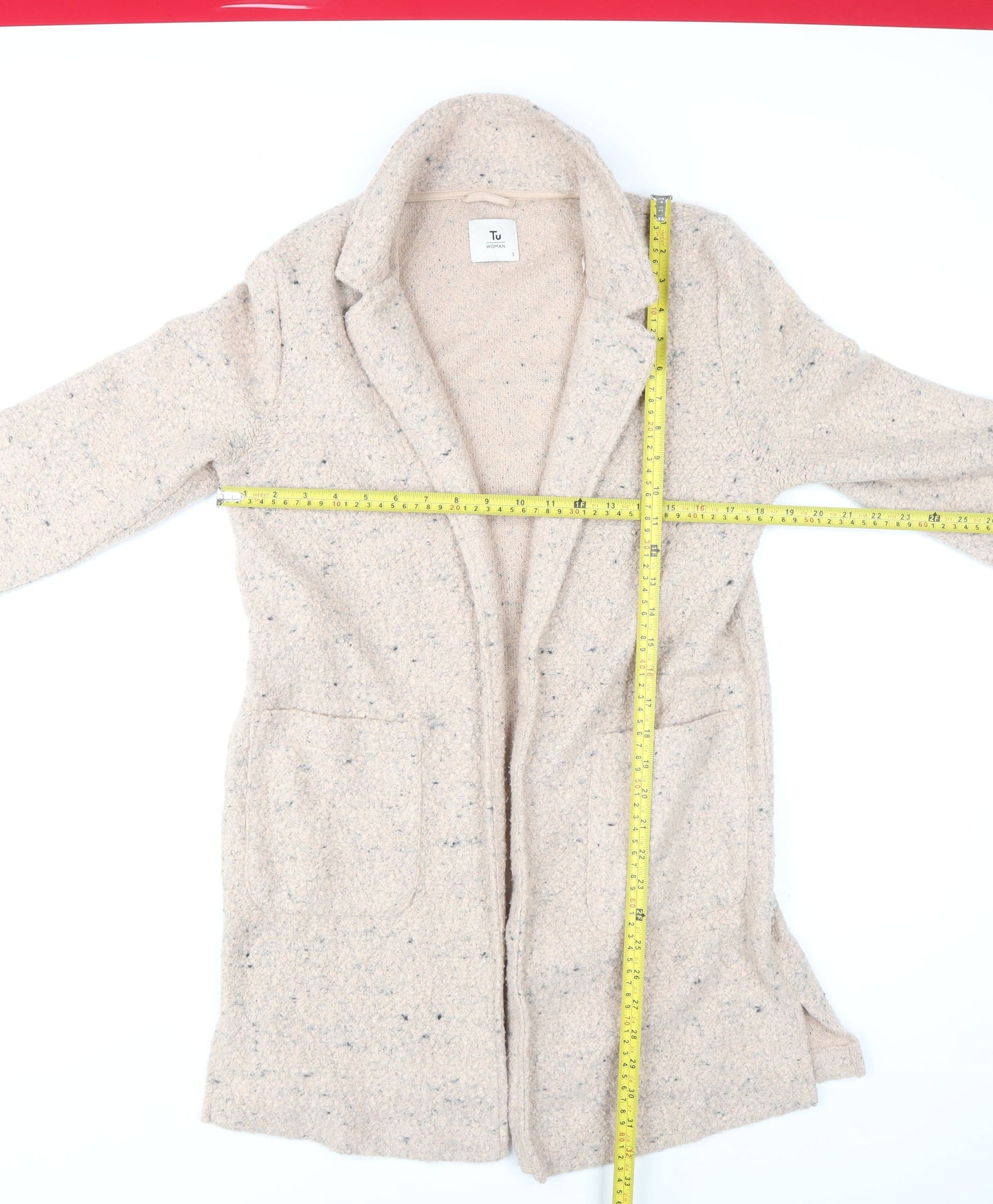 Tu Women Beige Wool Blend Coatigan Small Open Front Mid Length