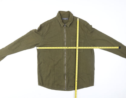 Primark Men's Green Cotton Zip Up Long Sleeve Casual Shirt M
