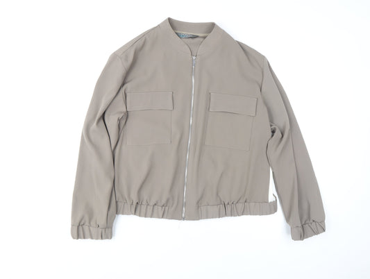 Primark Womens Grey XL Bomber Jacket Zip Up Lightweight Cropped