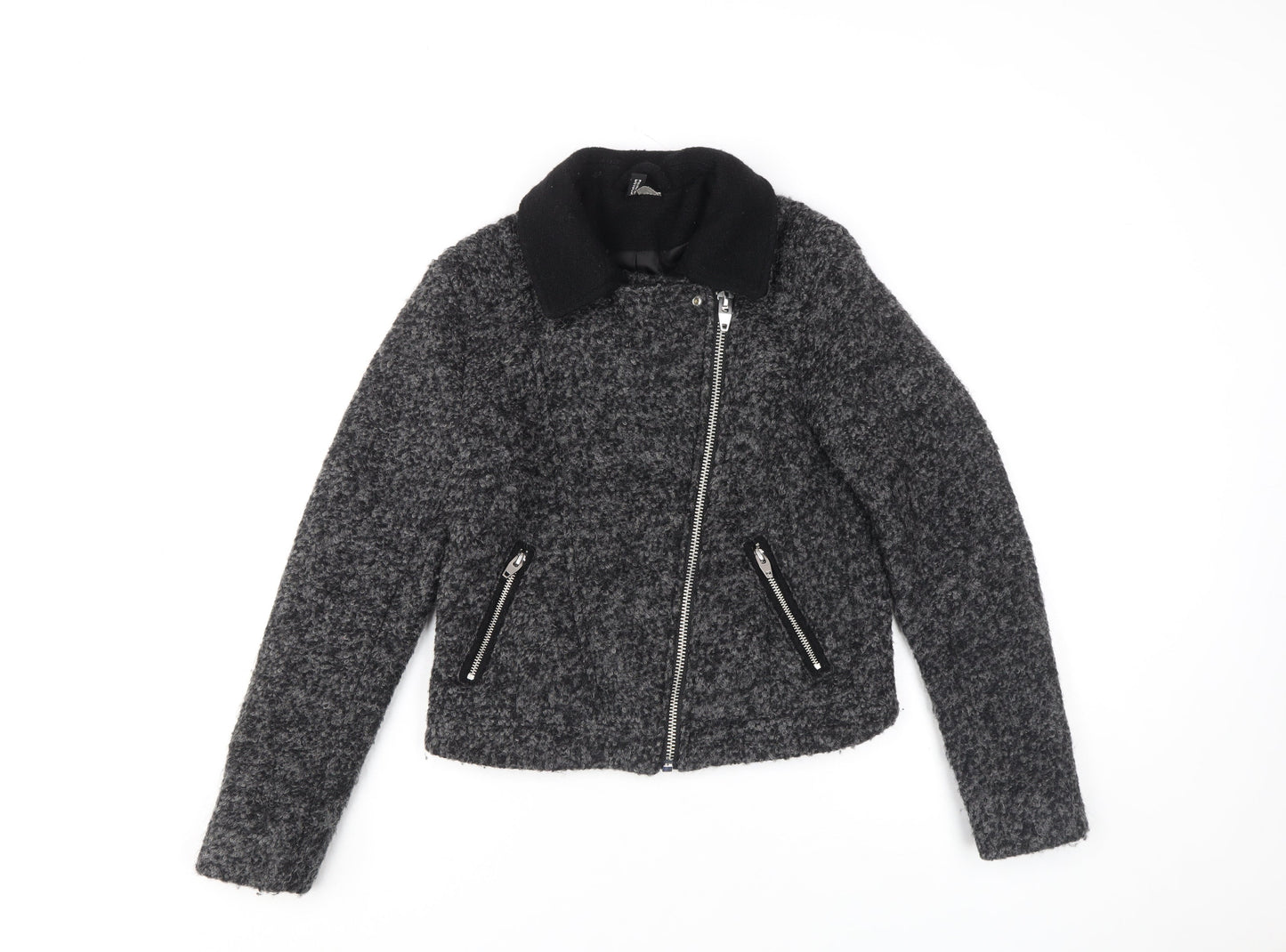 Womens UK Size 8 H&M Grey Biker Coat