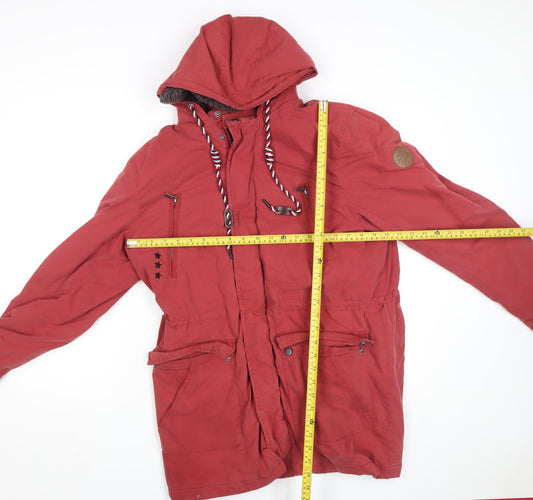 Joe Browns Womens Red Hooded Parka Jacket L Long Sleeve Cotton Blend