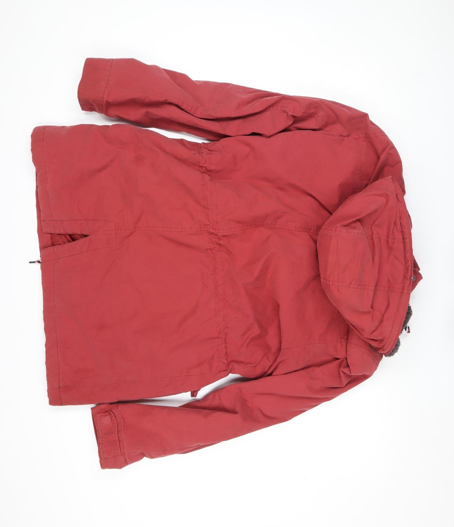 Joe Browns Womens Red Hooded Parka Jacket L Long Sleeve Cotton Blend