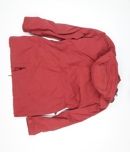 Joe Browns Womens Red Hooded Parka Jacket L Long Sleeve Cotton Blend