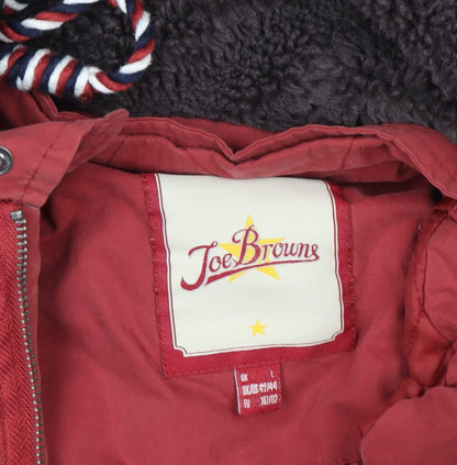 Joe Browns Womens Red Hooded Parka Jacket L Long Sleeve Cotton Blend