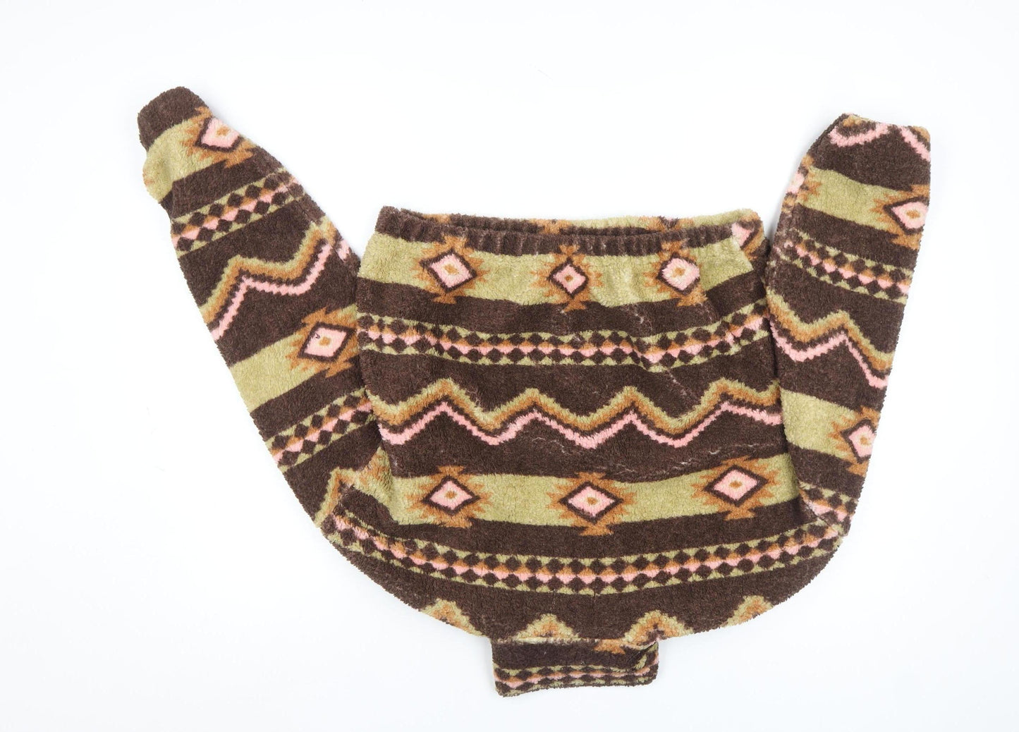 Pull&Bear Women Brown Aztec Fleece Cropped Half Zip Jacket Size 8