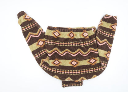 Pull&Bear Women Brown Aztec Fleece Cropped Half Zip Jacket Size 8