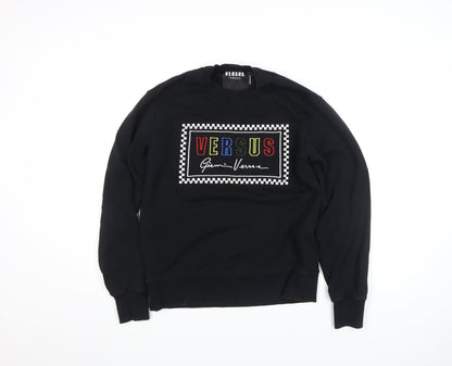 Versace Men’s Black Logo Pullover Jumper M Cotton Stretch Crew Neck
