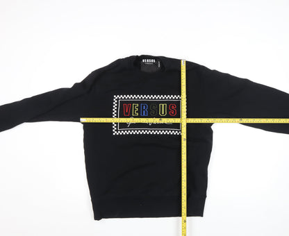 Versace Men’s Black Logo Pullover Jumper M Cotton Stretch Crew Neck