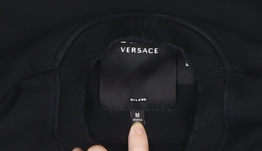 Versace Men’s Black Logo Pullover Jumper M Cotton Stretch Crew Neck