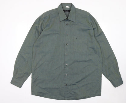 Melka Mens Green Cotton Blend Long Sleeve Button-Up Shirt 16.5in