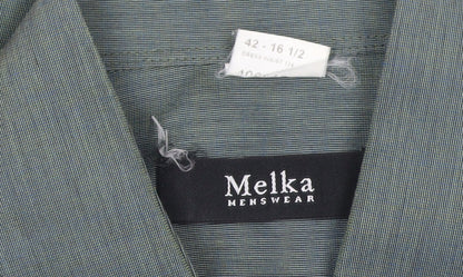 Melka Mens Green Cotton Blend Long Sleeve Button-Up Shirt 16.5in