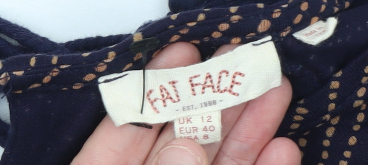 Fat Face Women’s Blue Viscose Tunic Blouse UK 12 Short Sleeve