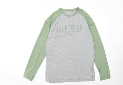 Jack Wills Boys Grey Green Long Sleeve Logo T-Shirt 14-15 Years