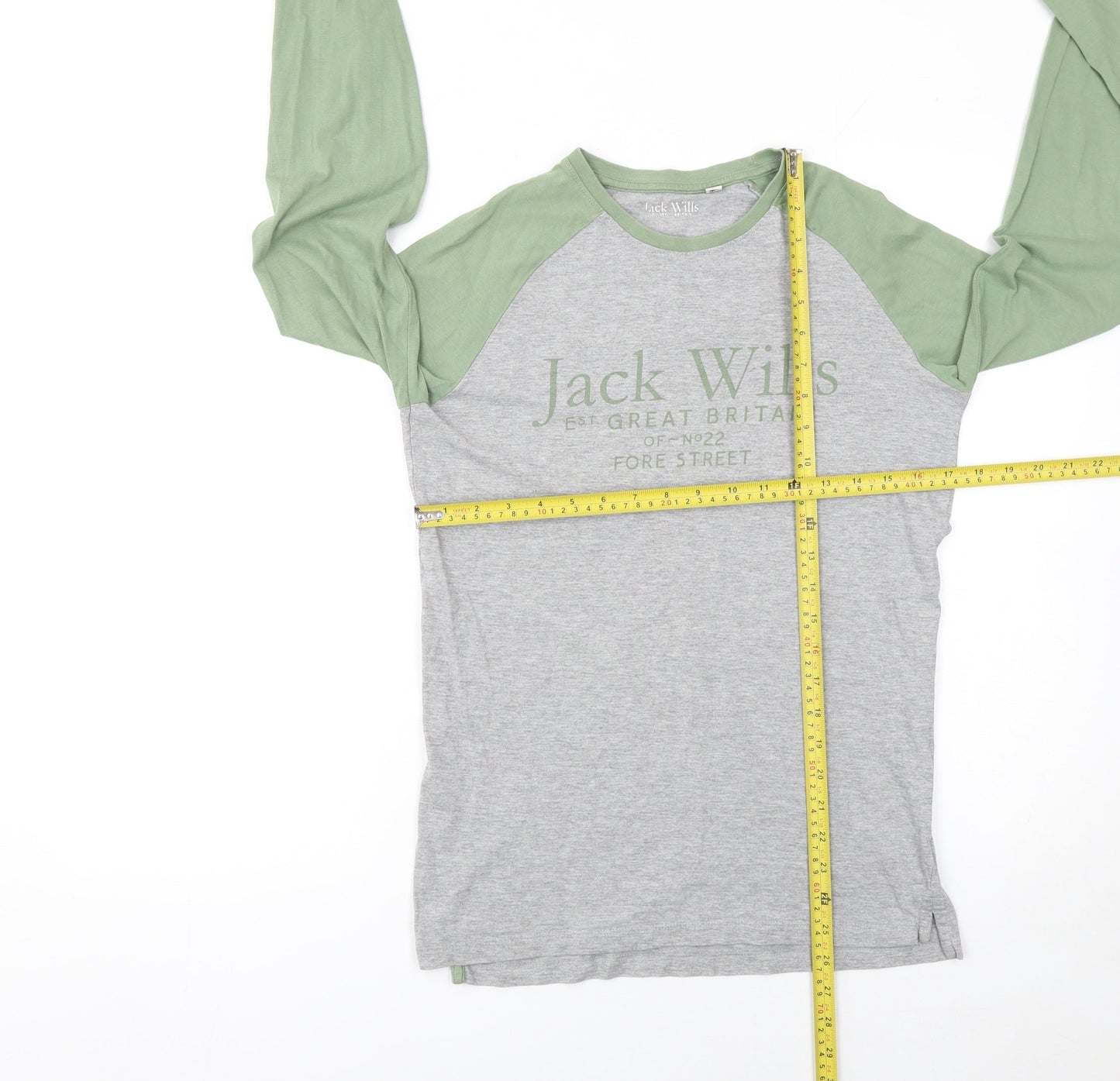Jack Wills Boys Grey Green Long Sleeve Logo T-Shirt 14-15 Years