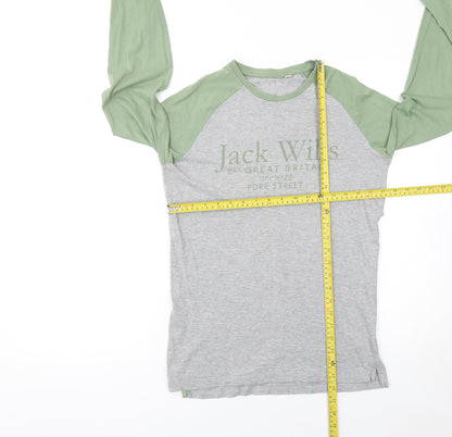 Jack Wills Boys Grey Green Long Sleeve Logo T-Shirt 14-15 Years