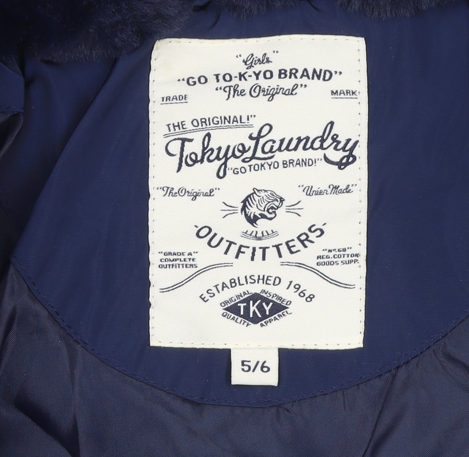 Tokyo Laundry Girls Blue Hooded Puffer Jacket 5-6 Years Winter Coat