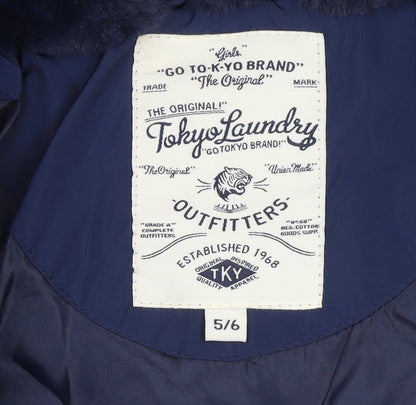 Tokyo Laundry Girls Blue Hooded Puffer Jacket 5-6 Years Winter Coat