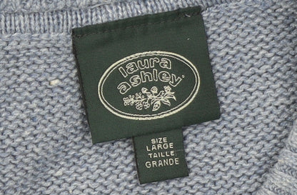 Laura Ashley Women’s Blue Knit Pullover Jumper Size L Short Sleeve