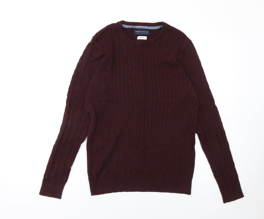Jack & Jones Men's Brown Cable-Knit Cotton Jumper Medium