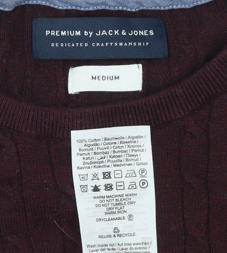Jack & Jones Men's Brown Cable-Knit Cotton Jumper Medium