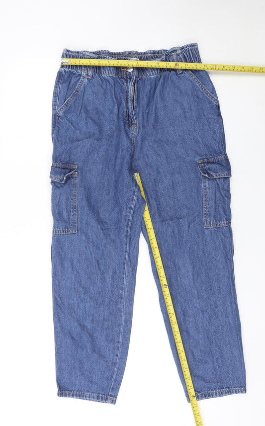 Matalan Womens Blue Cargo Jeans Size 12 Relaxed Fit Denim