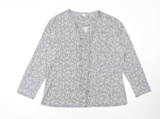 Cotton Traders Women Blue Floral Long Sleeve Tunic Blouse Size 20