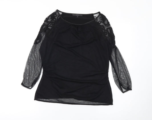 Coast Women's Black Mesh Embroidered Tunic Blouse Size M