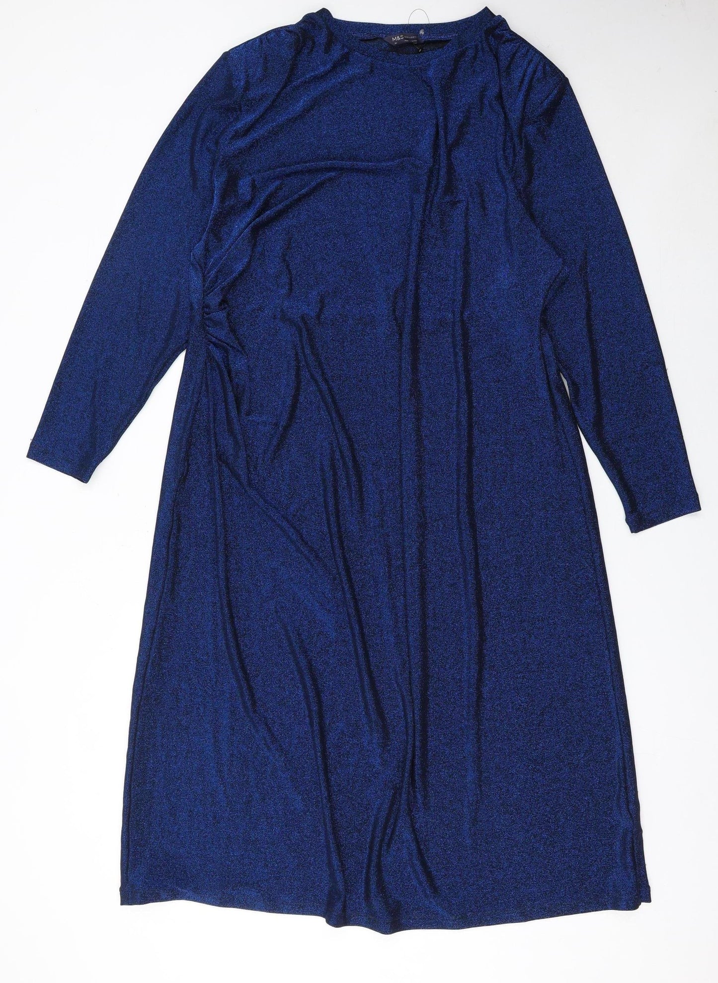Marks and Spencer Women Blue Long Sleeve Knee Length Sheath Dress Size 24