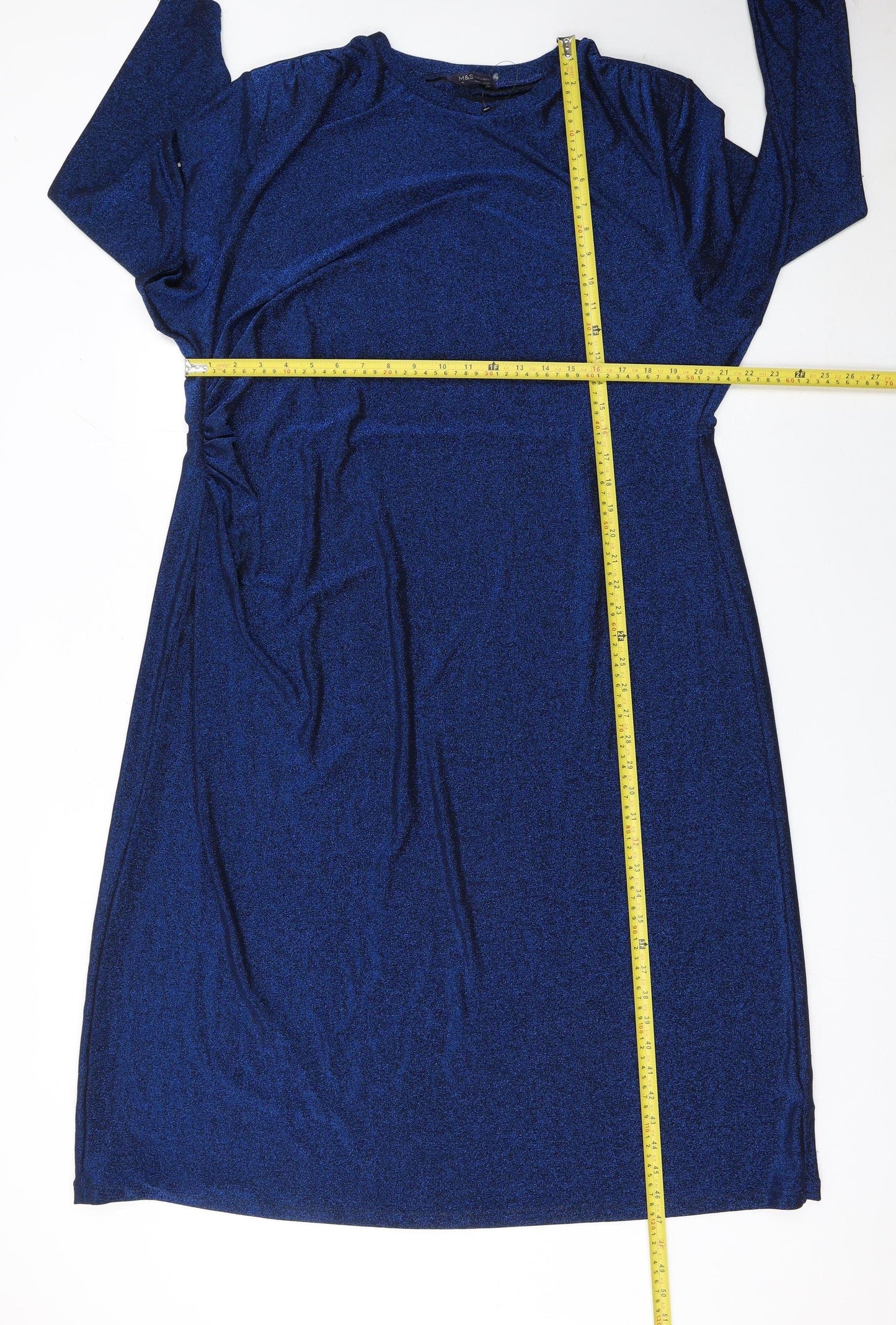 Marks and Spencer Women Blue Long Sleeve Knee Length Sheath Dress Size 24