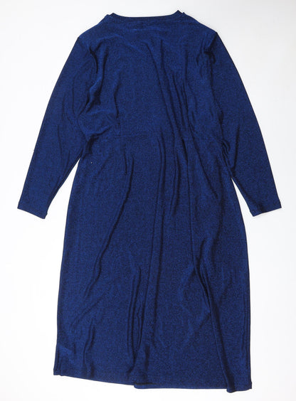 Marks and Spencer Women Blue Long Sleeve Knee Length Sheath Dress Size 24