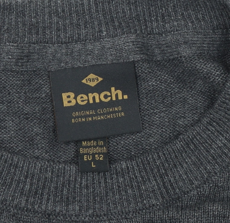 Bench Men's L Black Grey Red Striped Cotton Blend Crew Neck Jumper