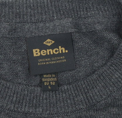 Bench Men's L Black Grey Red Striped Cotton Blend Crew Neck Jumper