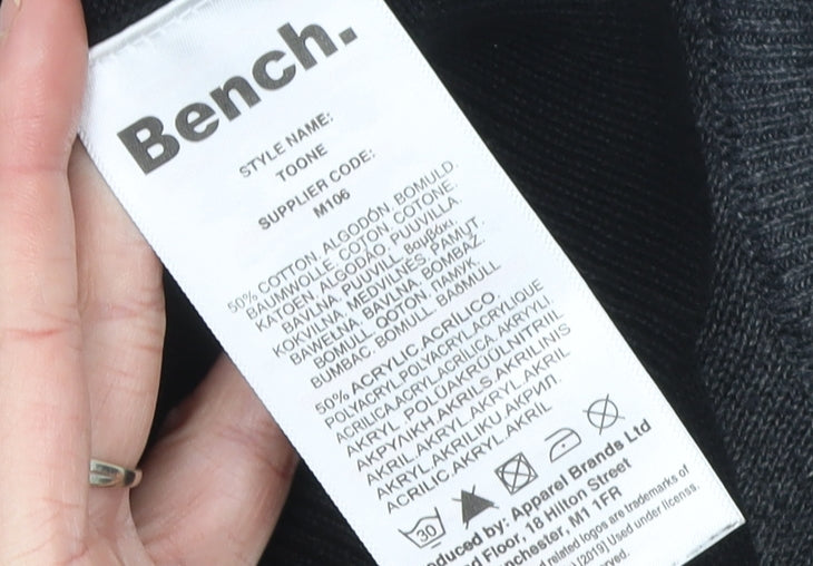 Bench Men's L Black Grey Red Striped Cotton Blend Crew Neck Jumper