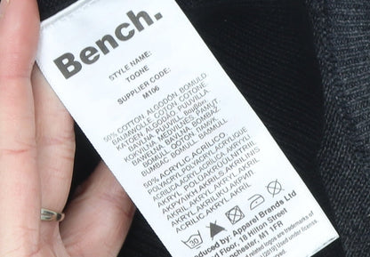 Bench Men's L Black Grey Red Striped Cotton Blend Crew Neck Jumper