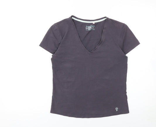 Fat Face Womens Grey V-Neck Short Sleeve Cotton T-Shirt Size 10