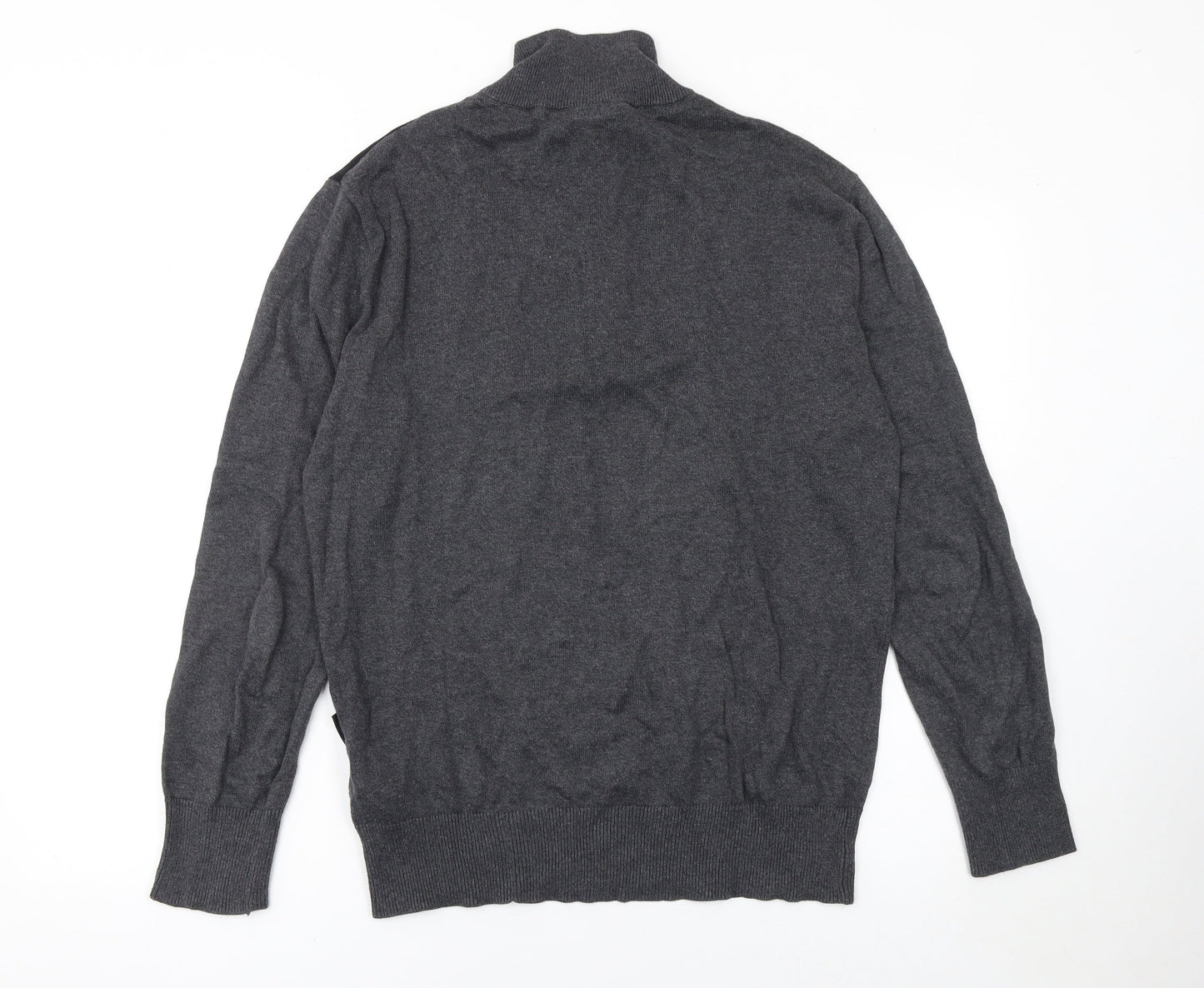 Bench Mens Grey 1/2 Zip Cotton Jumper Size L Striped Knit Classic