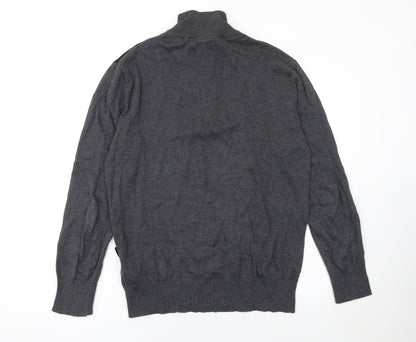 Bench Mens Grey 1/2 Zip Cotton Jumper Size L Striped Knit Classic