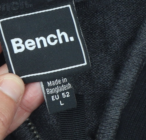 Bench Mens Grey 1/2 Zip Cotton Jumper Size L Striped Knit Classic