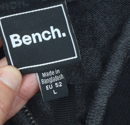 Bench Mens Grey 1/2 Zip Cotton Jumper Size L Striped Knit Classic