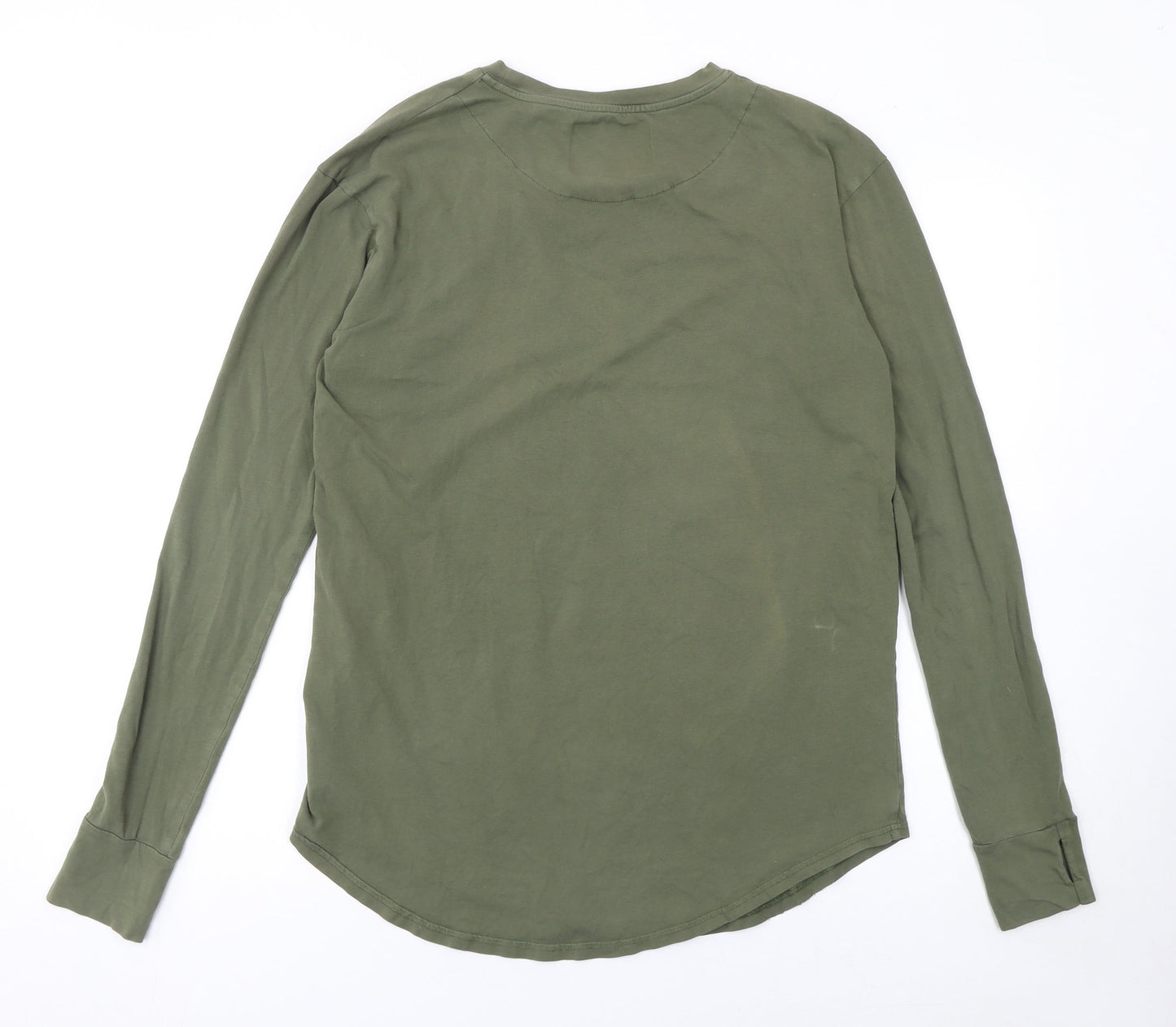 SikSilk Men's Green Long Sleeve Crew Neck Cotton T-Shirt Size S