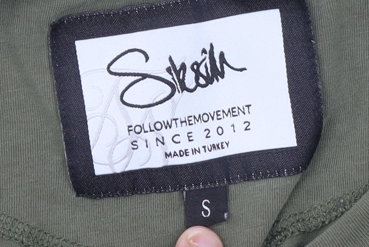 SikSilk Men's Green Long Sleeve Crew Neck Cotton T-Shirt Size S