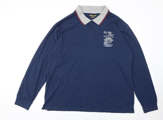 Atlas for Men Blue Long Sleeve Cotton Polo Shirt Men 2XL Regular Fit