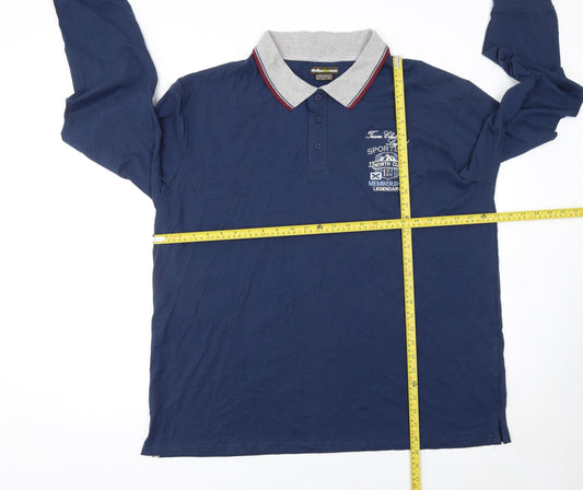 Atlas for Men Blue Long Sleeve Cotton Polo Shirt Men 2XL Regular Fit