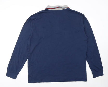 Atlas for Men Blue Long Sleeve Cotton Polo Shirt Men 2XL Regular Fit